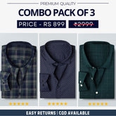 Combo Pack of 3 Men’s Formal Shirts – Stylish & Versatile Collection (Half & Full Sleeves, With/Without Pockets) (FS-46)